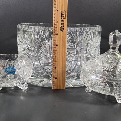 LOT 117: Vintage American Brilliant Period Cut Crystal Pitcher, Hand Cut Crystal Open Footed Bowl Made In Poland, Beautiful Bohemian Cut...