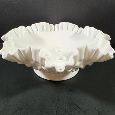 LOT 119: Vintage Dresden Rose Vase, Japanese Royal Swan Vase, Fenton Milk Glass Hobnail Heart Dish, Hobnail Centerpiece Footed Bowl &...