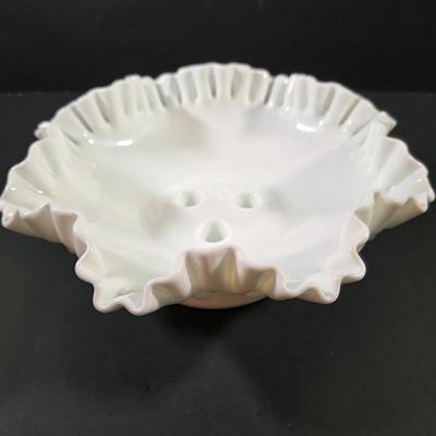 LOT 119: Vintage Dresden Rose Vase, Japanese Royal Swan Vase, Fenton Milk Glass Hobnail Heart Dish, Hobnail Centerpiece Footed Bowl &...