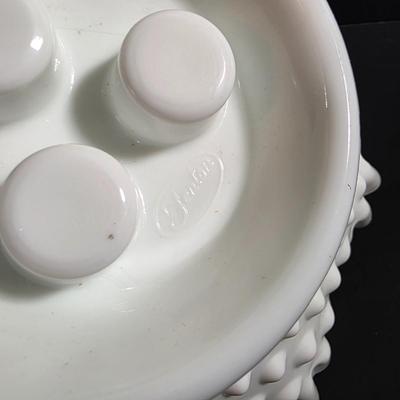 LOT 119: Vintage Dresden Rose Vase, Japanese Royal Swan Vase, Fenton Milk Glass Hobnail Heart Dish, Hobnail Centerpiece Footed Bowl &...