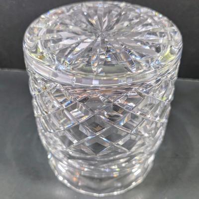 LOT 122: Waterford Crystal Lidded Sugar Bowl w/Sterling Silver Spoon & Waterford Lidded Biscuit Jar, Along With 6 Crystal Knife Rests