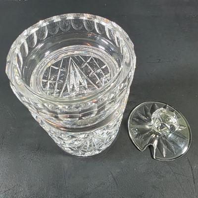 LOT 122: Waterford Crystal Lidded Sugar Bowl w/Sterling Silver Spoon & Waterford Lidded Biscuit Jar, Along With 6 Crystal Knife Rests