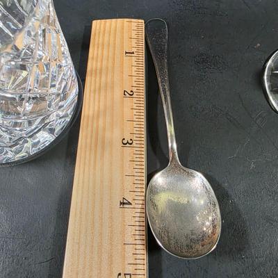 LOT 122: Waterford Crystal Lidded Sugar Bowl w/Sterling Silver Spoon & Waterford Lidded Biscuit Jar, Along With 6 Crystal Knife Rests