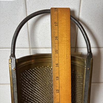 LOT 125: Vintage Primitive Kitchen Ware: Indianapolis Sanitary Slaw/Vegetable Slicer, Large Brass Grater, McCoy Bowl, Stone Serving Tray