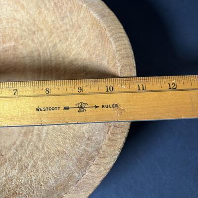 LOT 126: Antique Food Choppers, Primitive Slaw/Vegetable Slicer and Vintage Munising Wooden Bowls (2),
