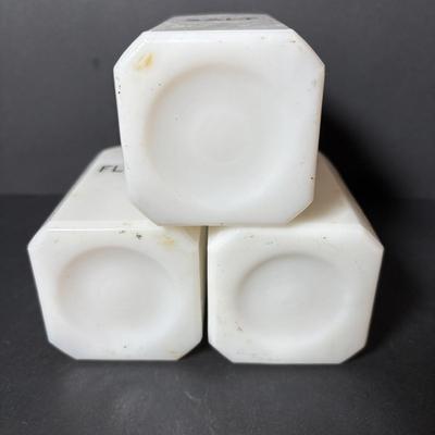 LOT 127: Vintage Milk Glass Shakers (3), Small Cast Irion Corn Stick Pan and Enamel Ware Collection