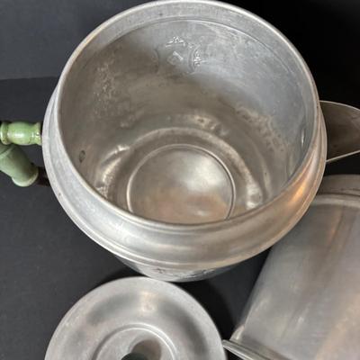 LOT 127: Vintage Milk Glass Shakers (3), Small Cast Irion Corn Stick Pan and Enamel Ware Collection