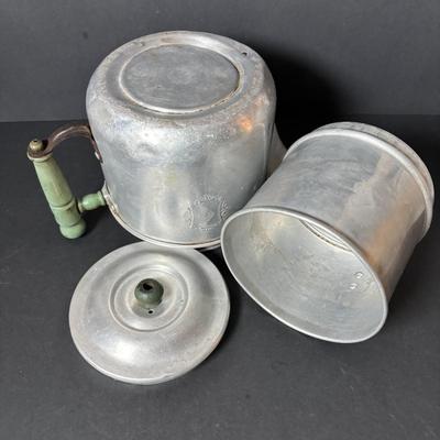 LOT 127: Vintage Milk Glass Shakers (3), Small Cast Irion Corn Stick Pan and Enamel Ware Collection