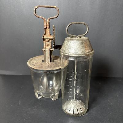 LOT 130 Vintage Hand Mixers and Food Chopper, Shawnee Pluto Salt/Pepper Shakers along with Pottery Bowls