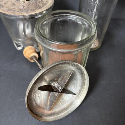 LOT 130 Vintage Hand Mixers and Food Chopper, Shawnee Pluto Salt/Pepper Shakers along with Pottery Bowls