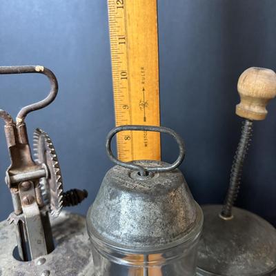 LOT 130 Vintage Hand Mixers and Food Chopper, Shawnee Pluto Salt/Pepper Shakers along with Pottery Bowls