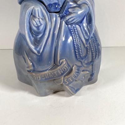 LOT 145: Redwing Pottery Blue Friar Tuck Cookie Jar (Thou Shall Not Steal)
