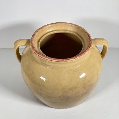 LOT 147: Vintage Stoneware Cookie Jar with Handles and Lid