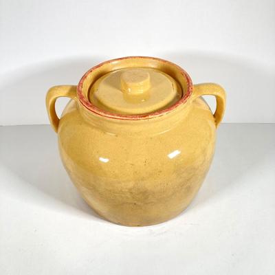 LOT 147: Vintage Stoneware Cookie Jar with Handles and Lid
