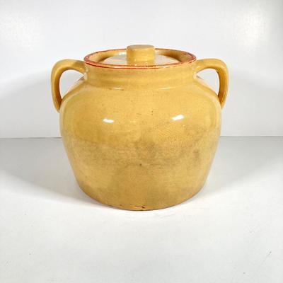 LOT 147: Vintage Stoneware Cookie Jar with Handles and Lid