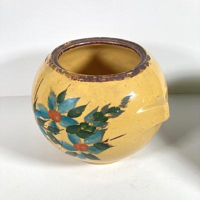 LOT 148: Pair of Vintage / Antique Painted Pottery Cookie Jars / Crocks