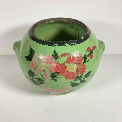 LOT 148: Pair of Vintage / Antique Painted Pottery Cookie Jars / Crocks
