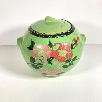 LOT 148: Pair of Vintage / Antique Painted Pottery Cookie Jars / Crocks