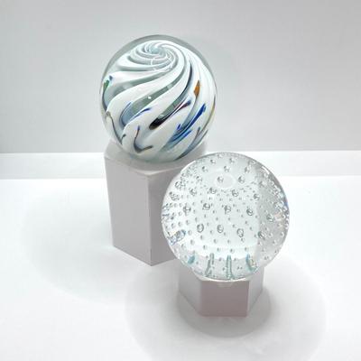 LOT 154: Signed Art Glass Paperweights - TD WV and JS WV Controlled Bubble