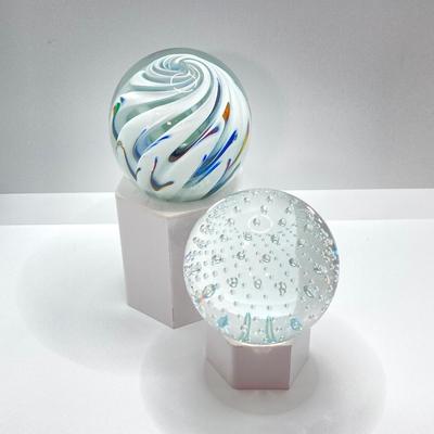 LOT 154: Signed Art Glass Paperweights - TD WV and JS WV Controlled Bubble