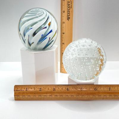 LOT 154: Signed Art Glass Paperweights - TD WV and JS WV Controlled Bubble