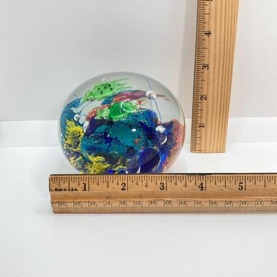 LOT 157: Pair of Art Glass Paperweights - Colorful with Swimming Turtles and Clear Glass Styles