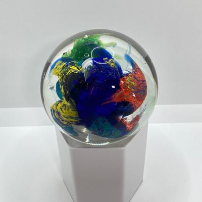 LOT 157: Pair of Art Glass Paperweights - Colorful with Swimming Turtles and Clear Glass Styles