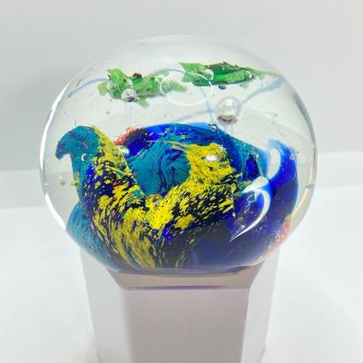 LOT 157: Pair of Art Glass Paperweights - Colorful with Swimming Turtles and Clear Glass Styles