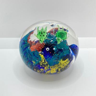 LOT 157: Pair of Art Glass Paperweights - Colorful with Swimming Turtles and Clear Glass Styles