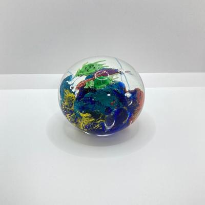 LOT 157: Pair of Art Glass Paperweights - Colorful with Swimming Turtles and Clear Glass Styles