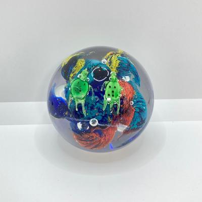 LOT 157: Pair of Art Glass Paperweights - Colorful with Swimming Turtles and Clear Glass Styles