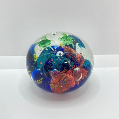 LOT 157: Pair of Art Glass Paperweights - Colorful with Swimming Turtles and Clear Glass Styles