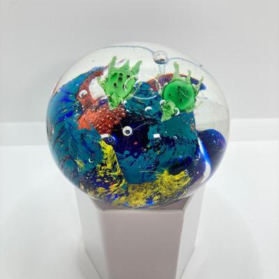 LOT 157: Pair of Art Glass Paperweights - Colorful with Swimming Turtles and Clear Glass Styles