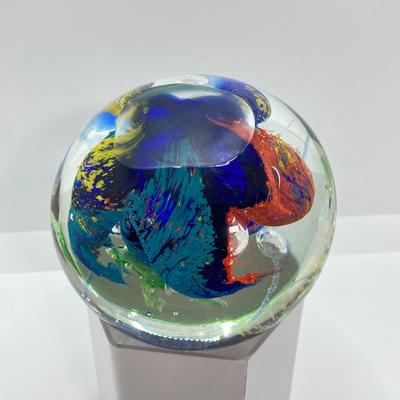 LOT 157: Pair of Art Glass Paperweights - Colorful with Swimming Turtles and Clear Glass Styles