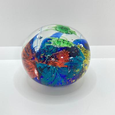 LOT 157: Pair of Art Glass Paperweights - Colorful with Swimming Turtles and Clear Glass Styles