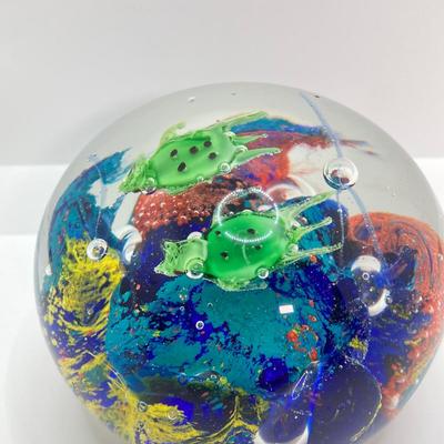 LOT 157: Pair of Art Glass Paperweights - Colorful with Swimming Turtles and Clear Glass Styles