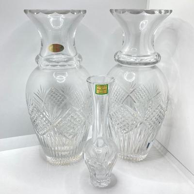 LOT 159: Marquis by Waterford Crystal (Handcut Germany) Bud Vase and Pair of Galena Crystal Vases