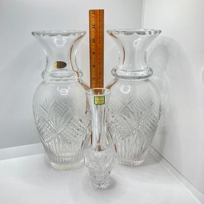 LOT 159: Marquis by Waterford Crystal (Handcut Germany) Bud Vase and Pair of Galena Crystal Vases