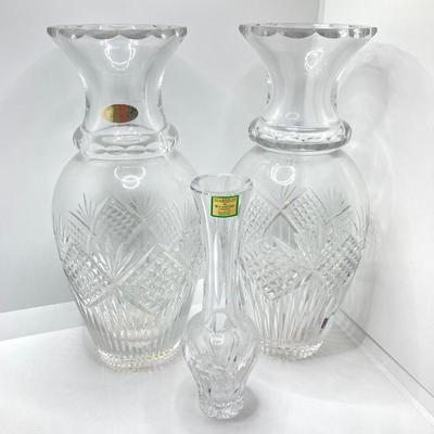 LOT 159: Marquis by Waterford Crystal (Handcut Germany) Bud Vase and Pair of Galena Crystal Vases