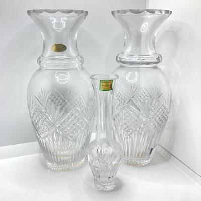 LOT 159: Marquis by Waterford Crystal (Handcut Germany) Bud Vase and Pair of Galena Crystal Vases
