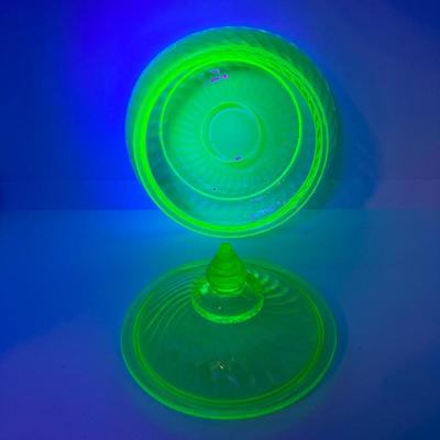 LOT 161: Collection of Spiral Pattern Uranium Glass - Center Handle Serving Dish, Candy Dish and Cup