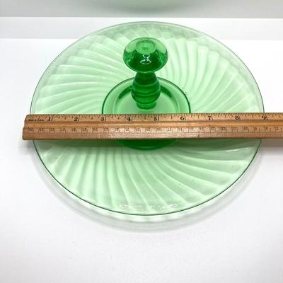 LOT 161: Collection of Spiral Pattern Uranium Glass - Center Handle Serving Dish, Candy Dish and Cup