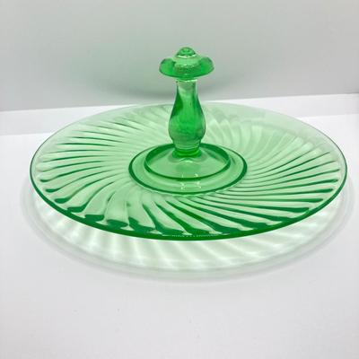 LOT 161: Collection of Spiral Pattern Uranium Glass - Center Handle Serving Dish, Candy Dish and Cup
