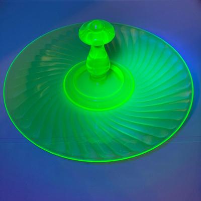 LOT 161: Collection of Spiral Pattern Uranium Glass - Center Handle Serving Dish, Candy Dish and Cup