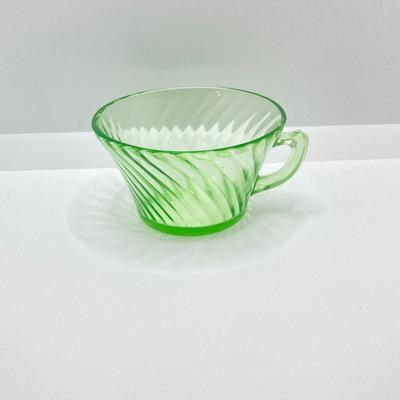 LOT 161: Collection of Spiral Pattern Uranium Glass - Center Handle Serving Dish, Candy Dish and Cup