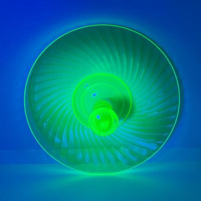 LOT 161: Collection of Spiral Pattern Uranium Glass - Center Handle Serving Dish, Candy Dish and Cup