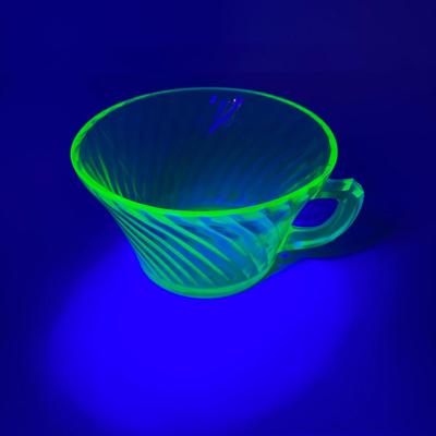 LOT 161: Collection of Spiral Pattern Uranium Glass - Center Handle Serving Dish, Candy Dish and Cup