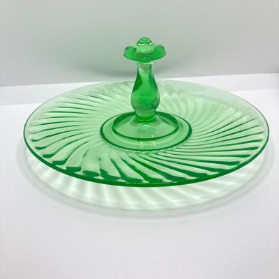 LOT 161: Collection of Spiral Pattern Uranium Glass - Center Handle Serving Dish, Candy Dish and Cup