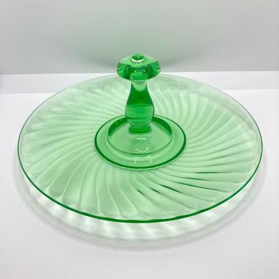 LOT 161: Collection of Spiral Pattern Uranium Glass - Center Handle Serving Dish, Candy Dish and Cup