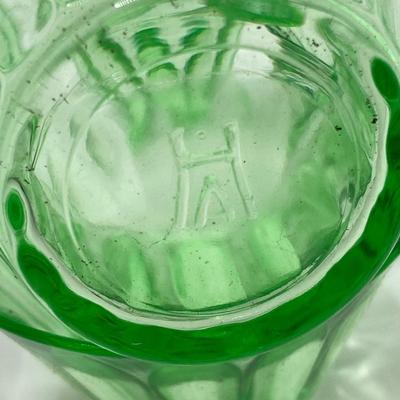 LOT 162: Vintage Uranium Glass Collection - Hazel Atlas Ribbed Ramekin Bowls, Serving Plate, Cup and Small Glass
